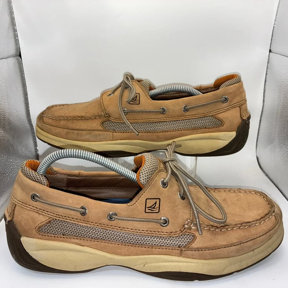 Sperry Top-Sider Mens Tan Nubuck Leather Mesh Boat Shoes Loafers 10.5 M